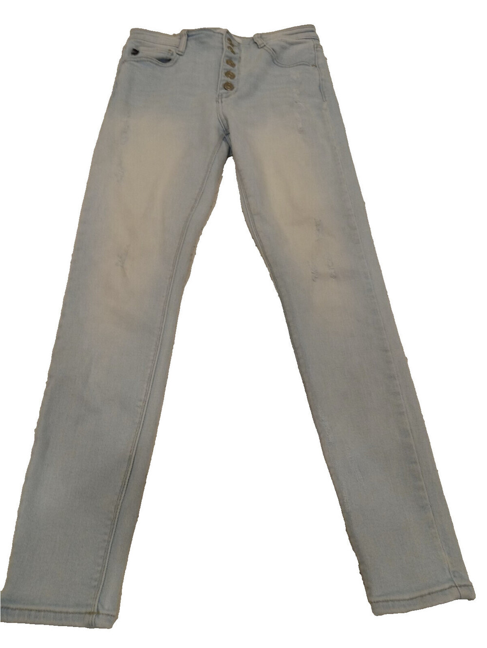 KanCan Jeans Womens Size 9 28 Light Blue Skinny Ankle Exposed Button Fly Distres